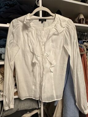 1.STATE White Ruffle Long Sleeve Blouse